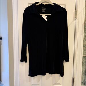 NWT Black Open Collar 3/4 Sleeve Shirt